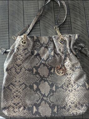 Michael Kors Beige Snake-Print Shoulder Bag